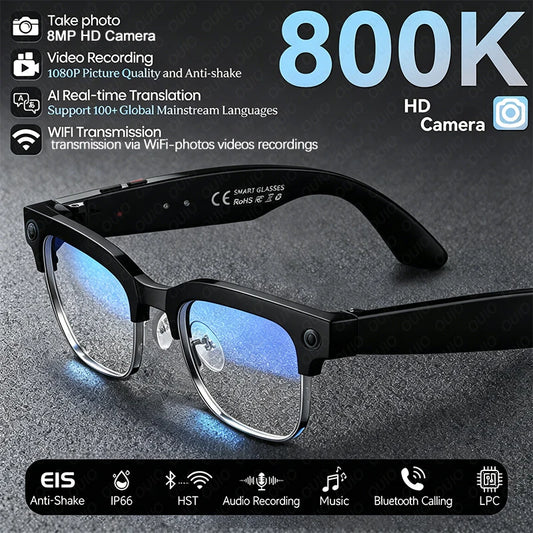 KI Smart Brille – 800W HD Kamera, Objekterkennung, KI-Übersetzung & Foto/Video