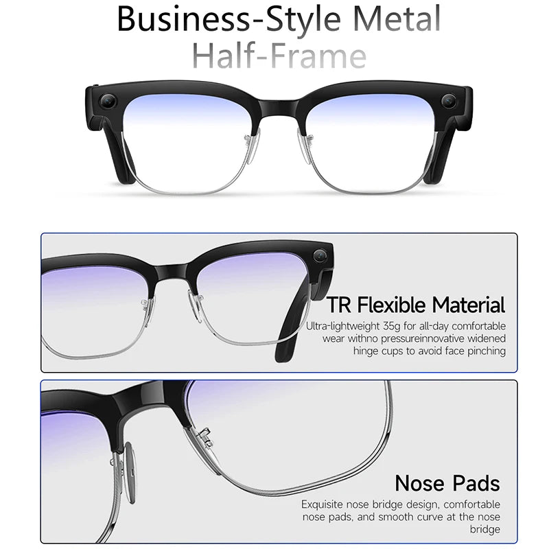 KI Smart Brille – 800W HD Kamera, Objekterkennung, KI-Übersetzung & Foto/Video