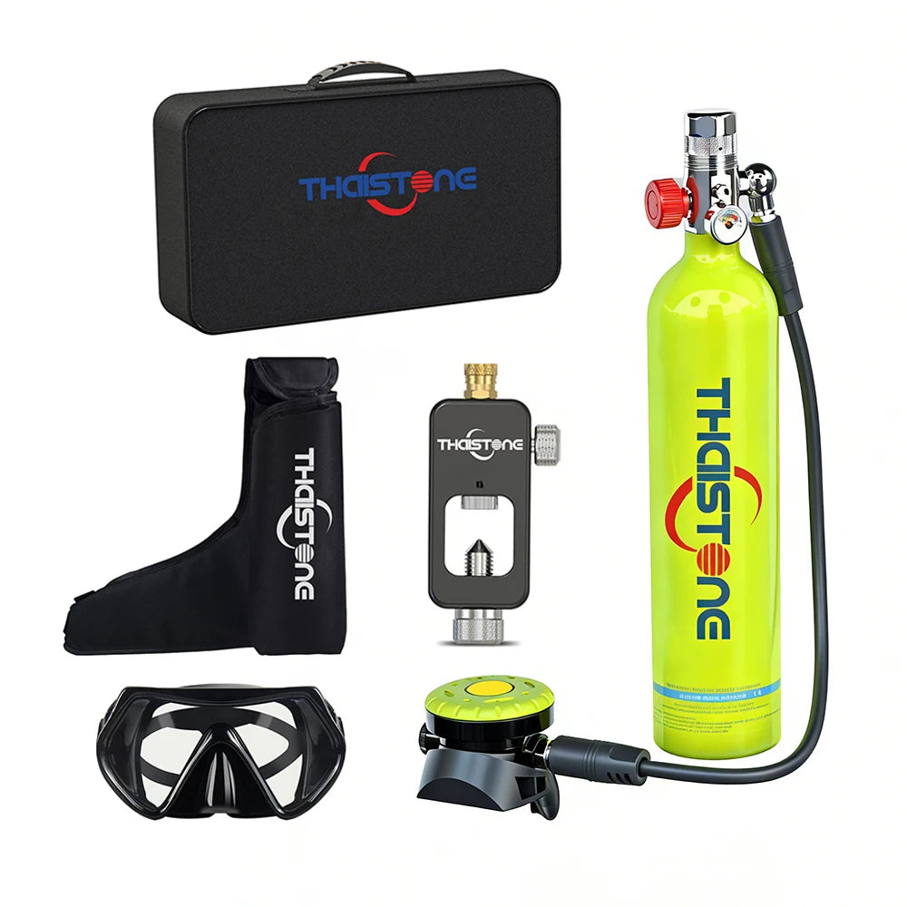 THAISTONE 1L Scuba Tauchflasche – 15–25 Min. Tauchzeit mit Adapter & Profi-Ausrüstung