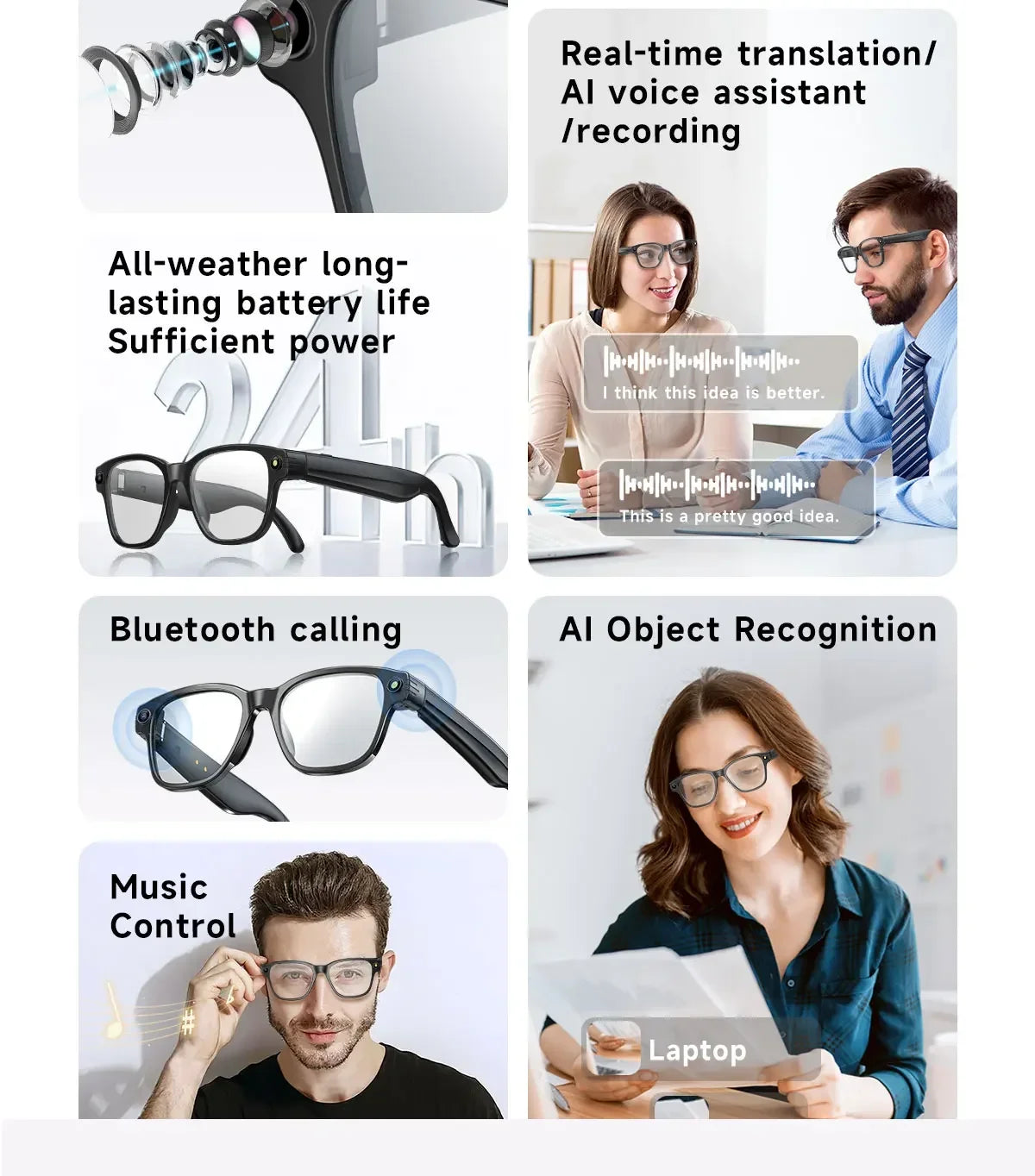 Lenovo Smart-Brille 100MP 8K HD – ChatGPT, 260mAh Akku, Bluetooth & KI-Sprachassistent