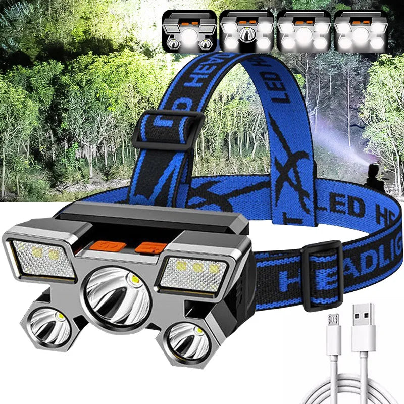 LED Stirnlampe – USB aufladbar für Camping, Angeln & Arbeiten