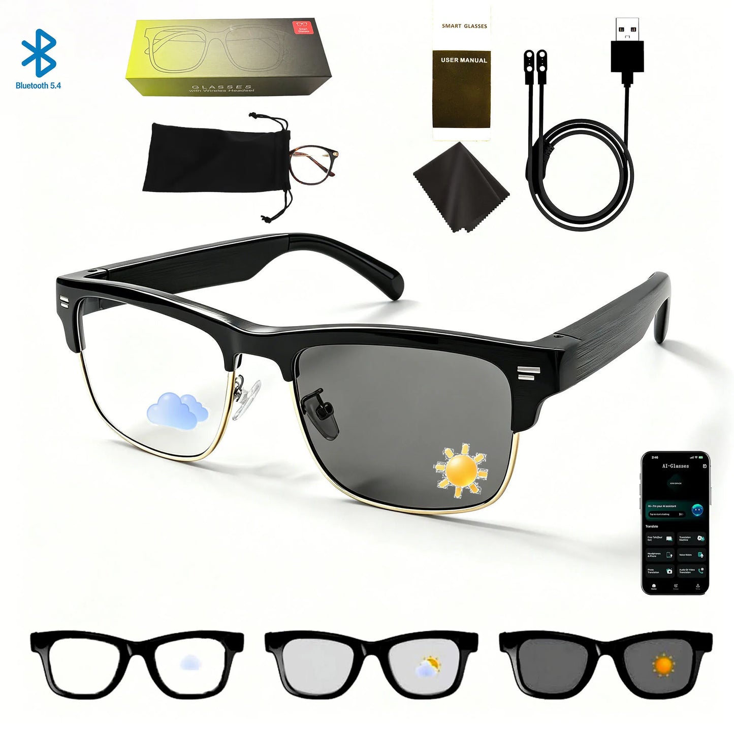 Smart Brille – Ultraleicht, Open-Ear Lautsprecher, Polarisierte Gläser, Bluetooth
