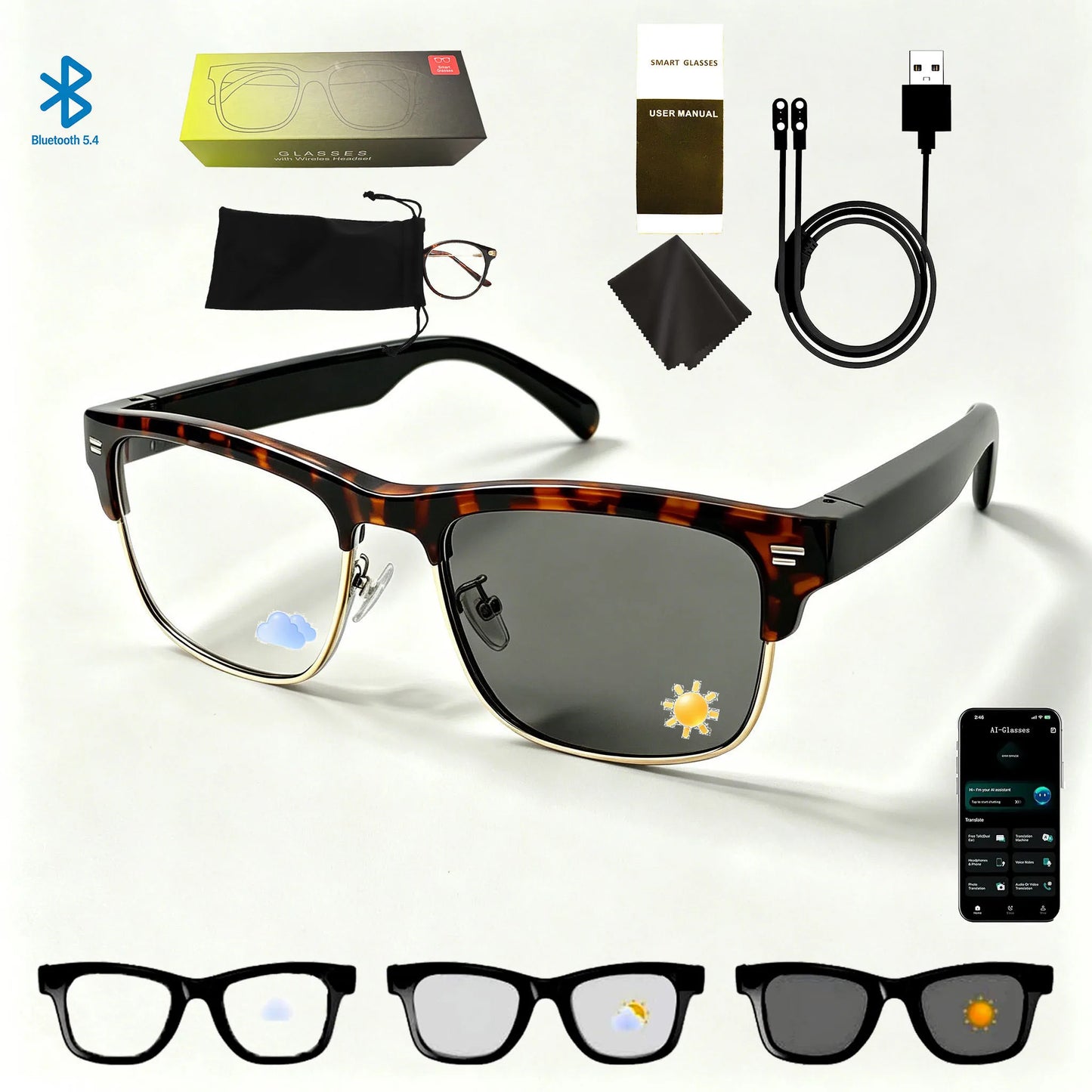 Smart Brille – Ultraleicht, Open-Ear Lautsprecher, Polarisierte Gläser, Bluetooth