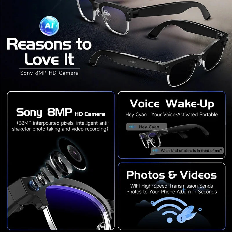 yaocx W630 KI Smart Brille – 800W Kamera, KI-Übersetzung & Bluetooth