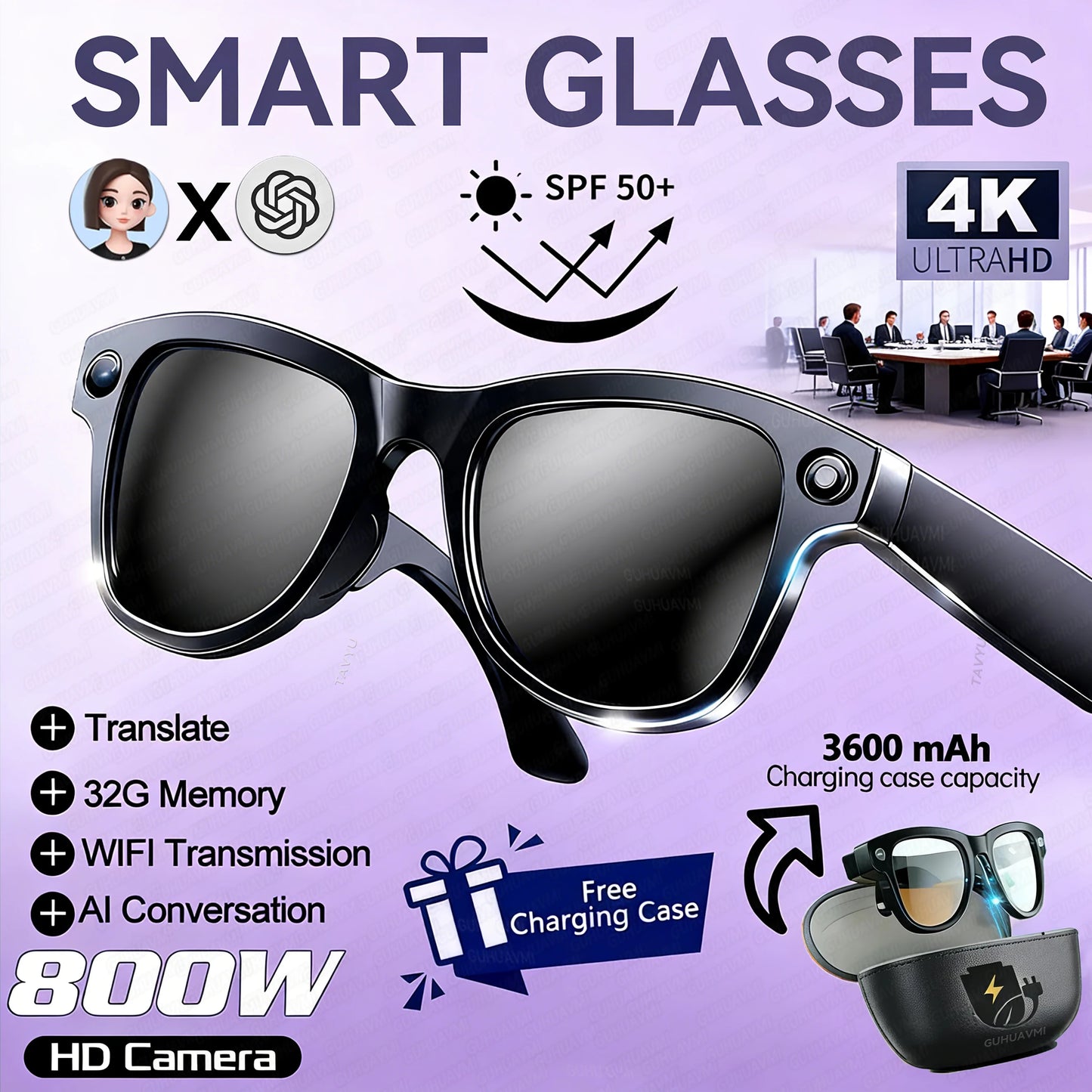 Lenovo 8K KI Smart Brille – HD Kamera, Bluetooth, Musik, Übersetzung & Photochrom-Gläser