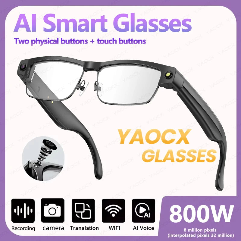 800W HD KI Smart-Brille – WiFi, Bluetooth, Sprachassistent & Objekterkennung