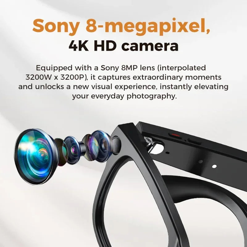 KI Smart Brille 8MP – Anti-Shake HD Video, KI-Chat, Übersetzung & Open-Ear Headset