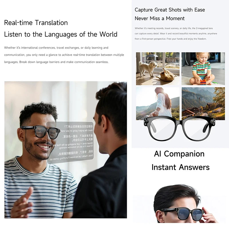 KI Smart Brille – Bilderkennung, KI-Sprachassistent, Musiksteuerung & TYPE-C Schnellladung