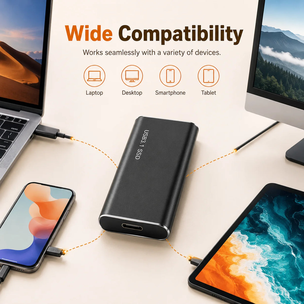 Portable SSD USB 3.1 Type-C – 1TB bis 4TB, für Laptop, Mac & Smartphone – Detailansicht