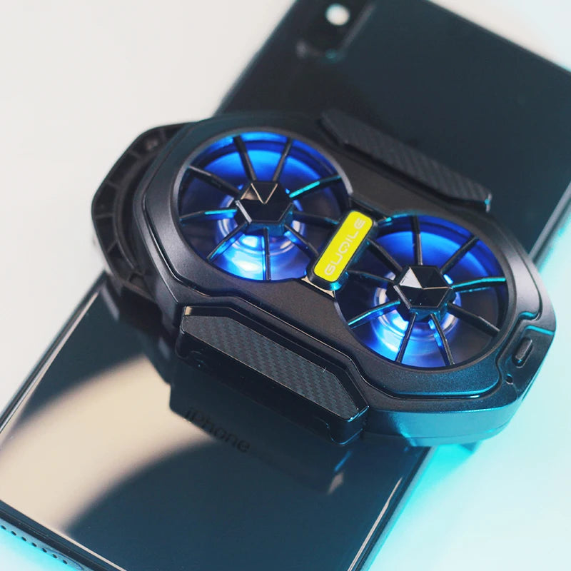 FS01 Dual-Lüfter Handy-Kühler – Wiederaufladbar, Luftkühlung & Gaming-Taste – Detailansicht