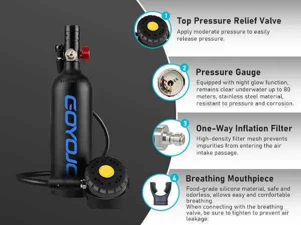 1L Mini Scuba Tank mit Tauchermaske – DOT-zertifiziert, 15 Min. Tauchzeit