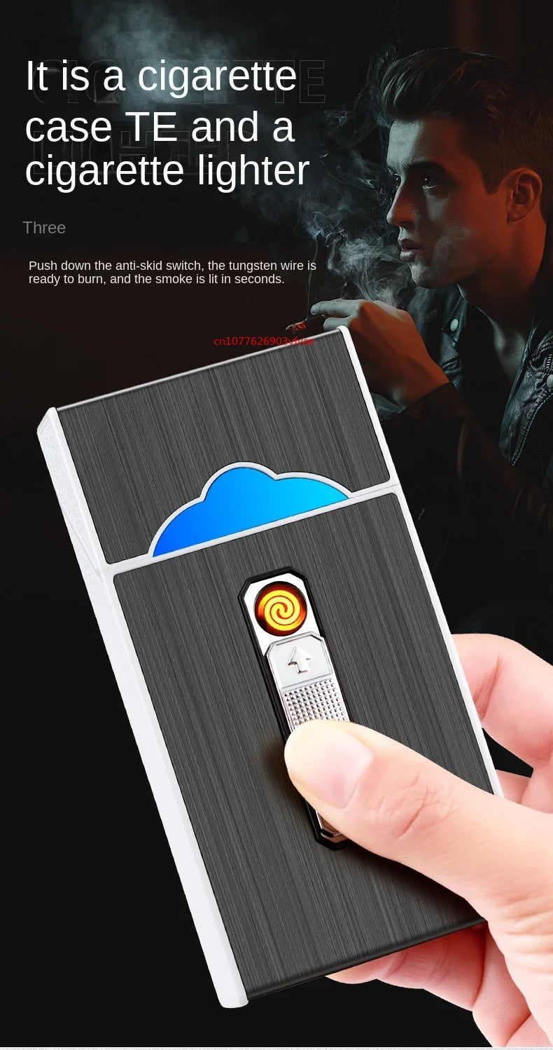 Schmales USB-Zigarettenetui für 20 Zigaretten mit Lichtbogen-Feuerzeug – Produktbild 7