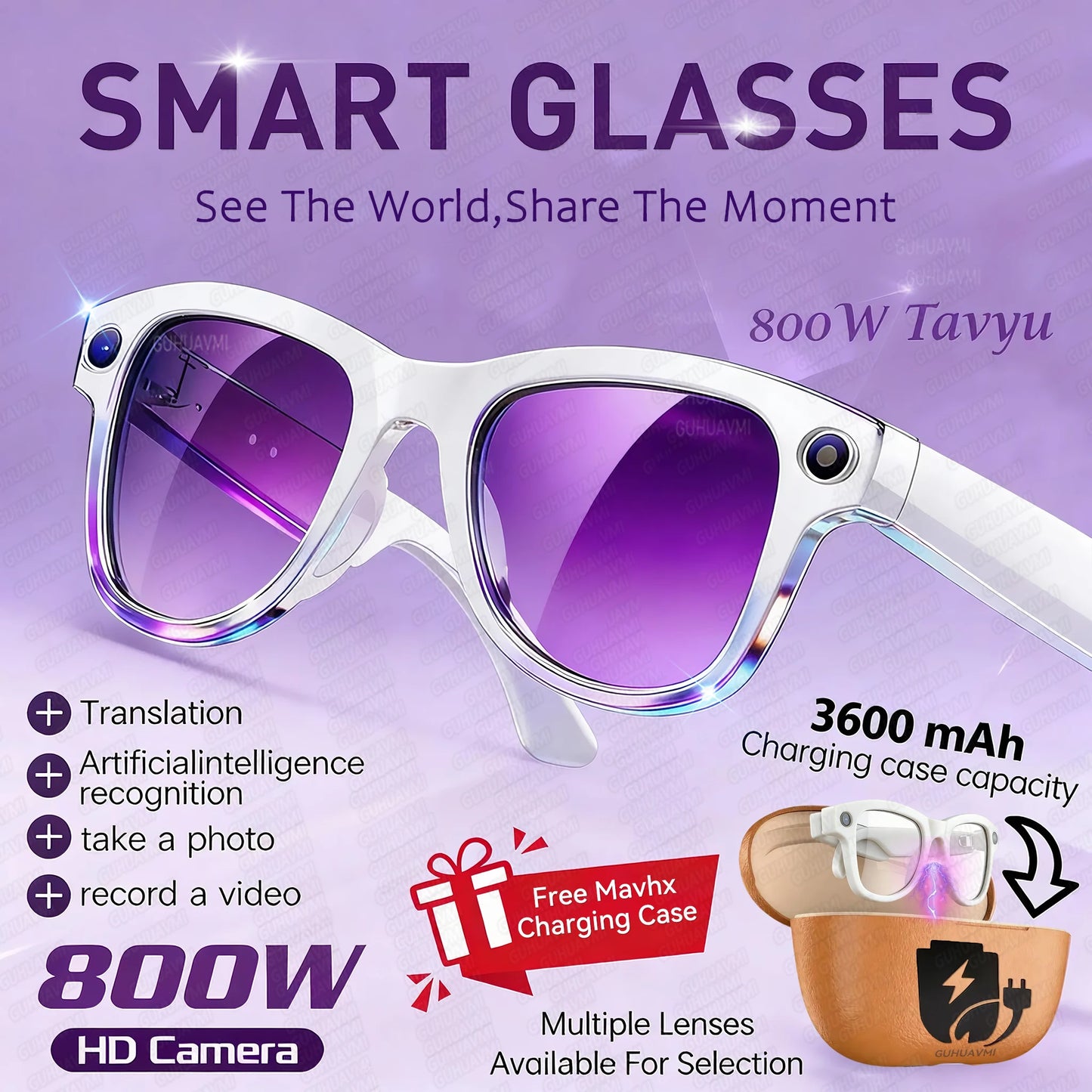 Lenovo 8K KI Smart Brille – HD Kamera, Bluetooth, Musik, Übersetzung & Photochrom-Gläser