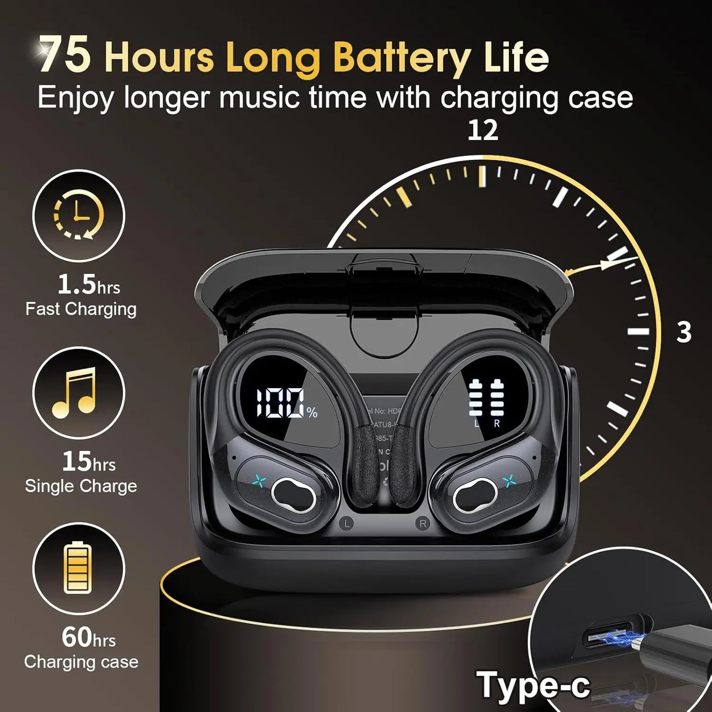 GDLYL HD65 TWS Sport Earbuds – Bluetooth 5.4, 75h Akku, HiFi Bass, IPX7 & LED-Display