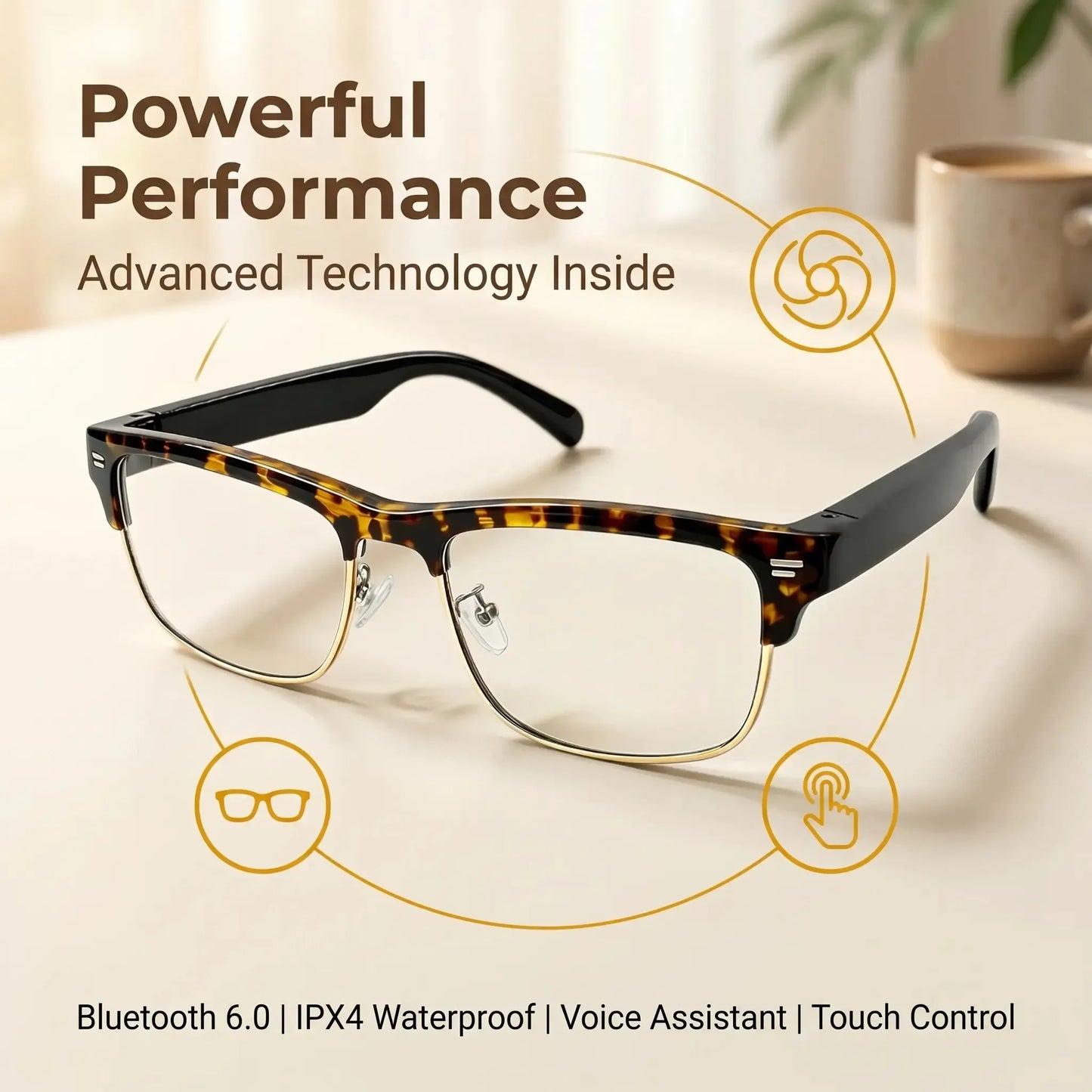 Smart Brille – Ultraleicht, Open-Ear Lautsprecher, Polarisierte Gläser, Bluetooth