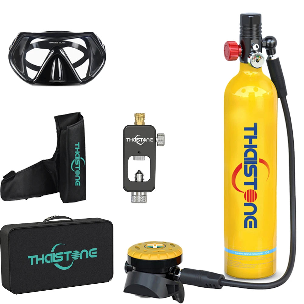 THAISTONE 1L Scuba Tauchflasche – 15–25 Min. Tauchzeit mit Adapter & Profi-Ausrüstung