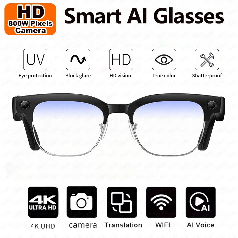 KI Smart Brille – 800W HD Kamera, Objekterkennung, KI-Übersetzung & Foto/Video