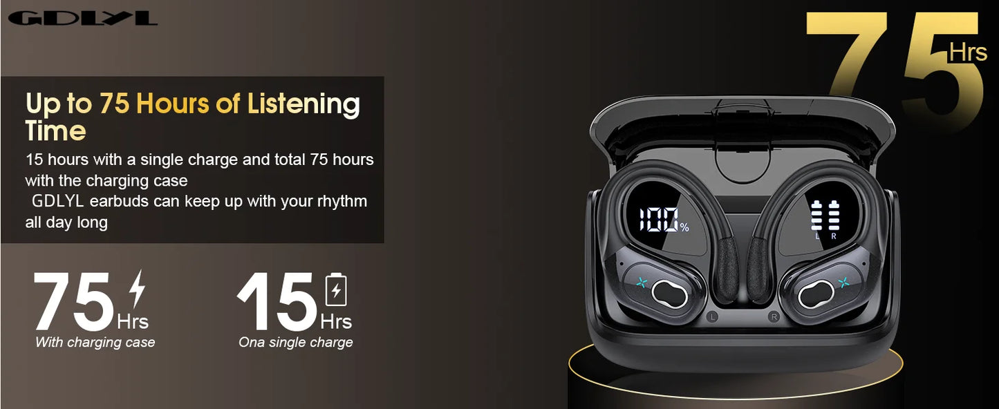 GDLYL HD65 TWS Sport Earbuds – Bluetooth 5.4, 75h Akku, HiFi Bass, IPX7 & LED-Display