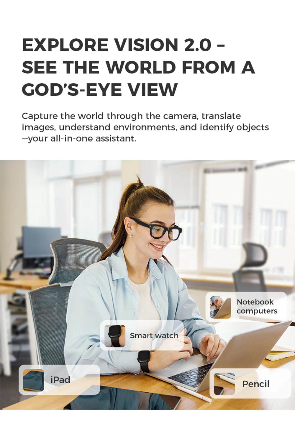KI Smart Brille 8MP – Anti-Shake HD Video, KI-Chat, Übersetzung & Open-Ear Headset