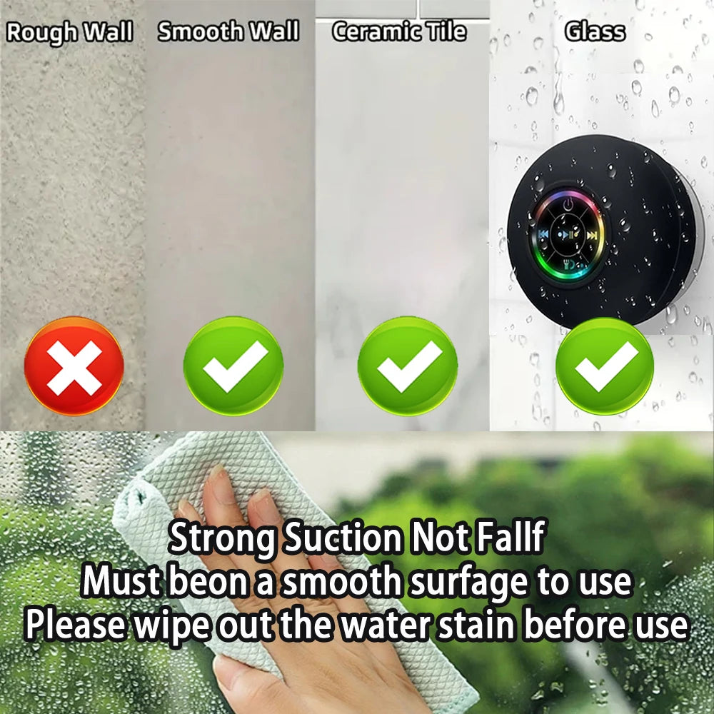 Bluetooth Lautsprecher – Wasserdicht IPX4, LED Licht & Saugnapf für Outdoor & Bad