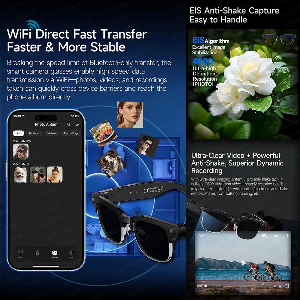 KI Smart Brille W630 Pro – 128GB, OIS Bildstabilisierung, 28 Sprachen, IP66