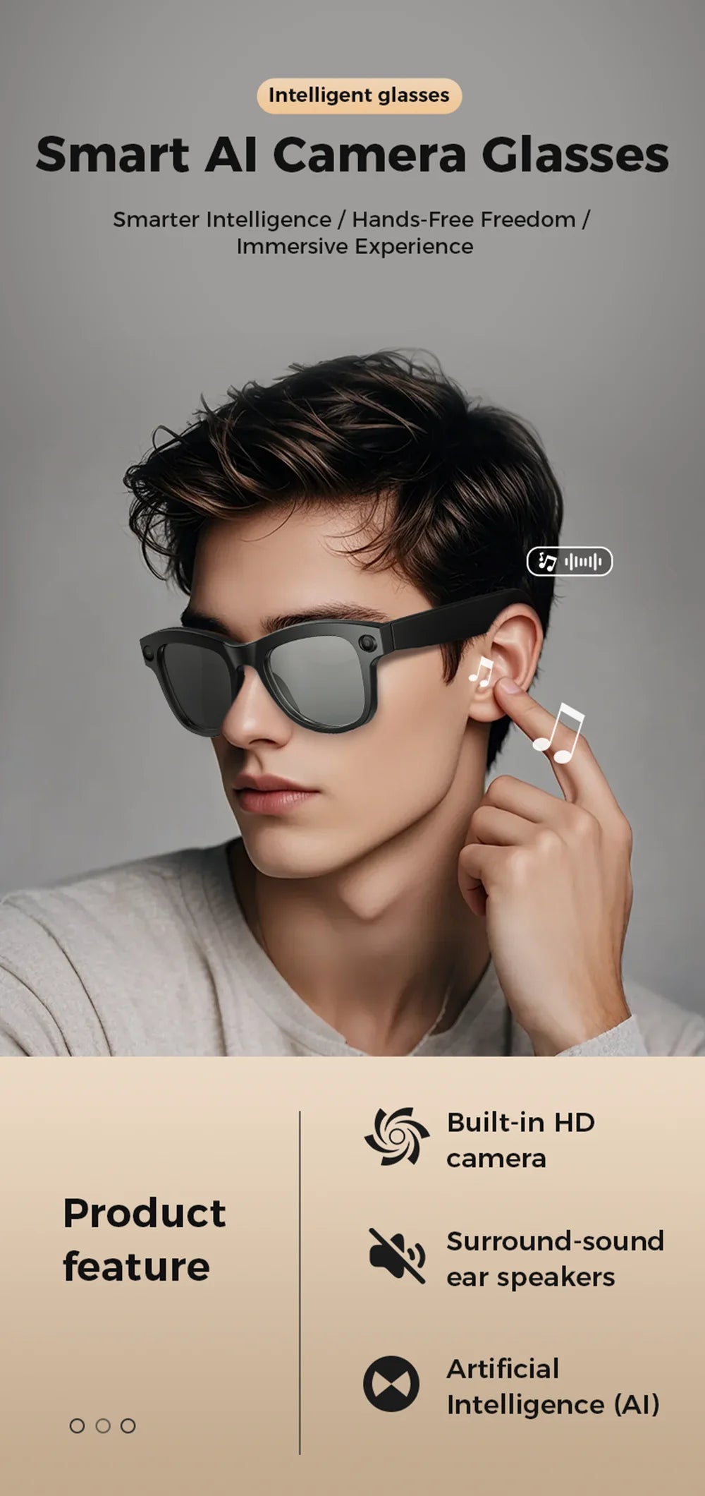 KI Smart Brille 8MP – Anti-Shake HD Video, KI-Chat, Übersetzung & Open-Ear Headset