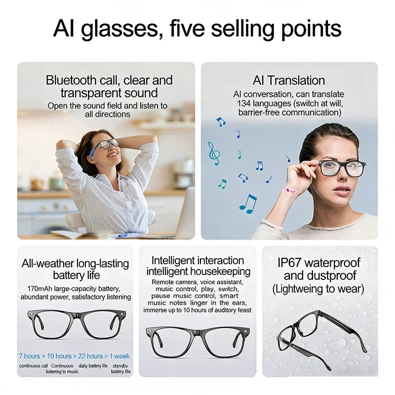Smart Brille W100 – IP67 Wasserdicht, 164 Sprachen, GPS, Ultraleicht 25g