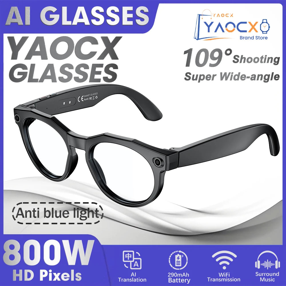 KI Smart Brille – 800W Anti-Shake Kamera, WiFi-Übertragung, IP66, KI-Übersetzung & BT