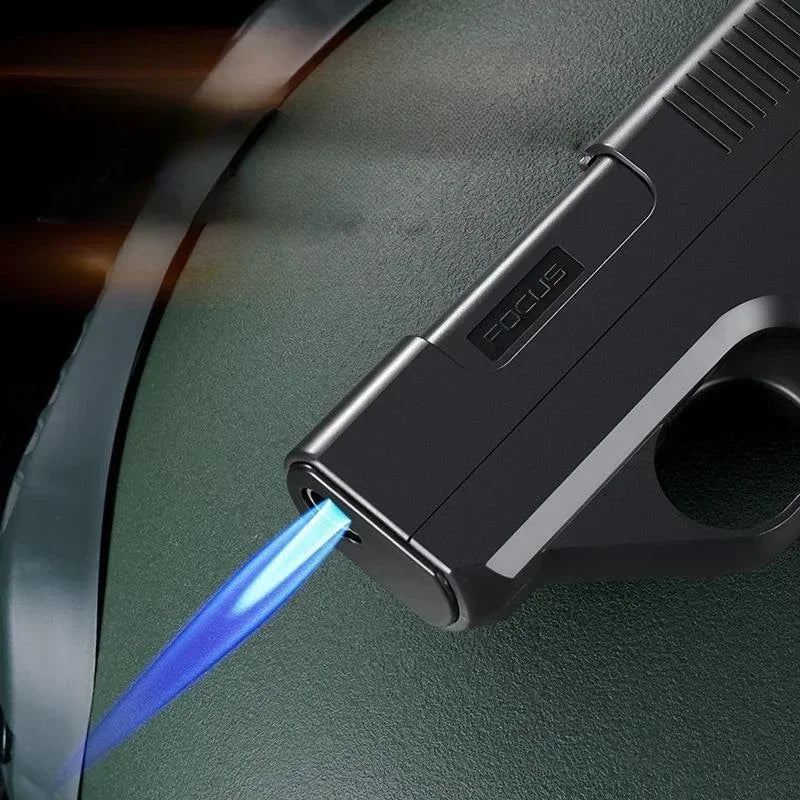 Windfestes Jet-Flammen-Butangasfeuerzeug im Pistolenclip-Design – Produktbild 6