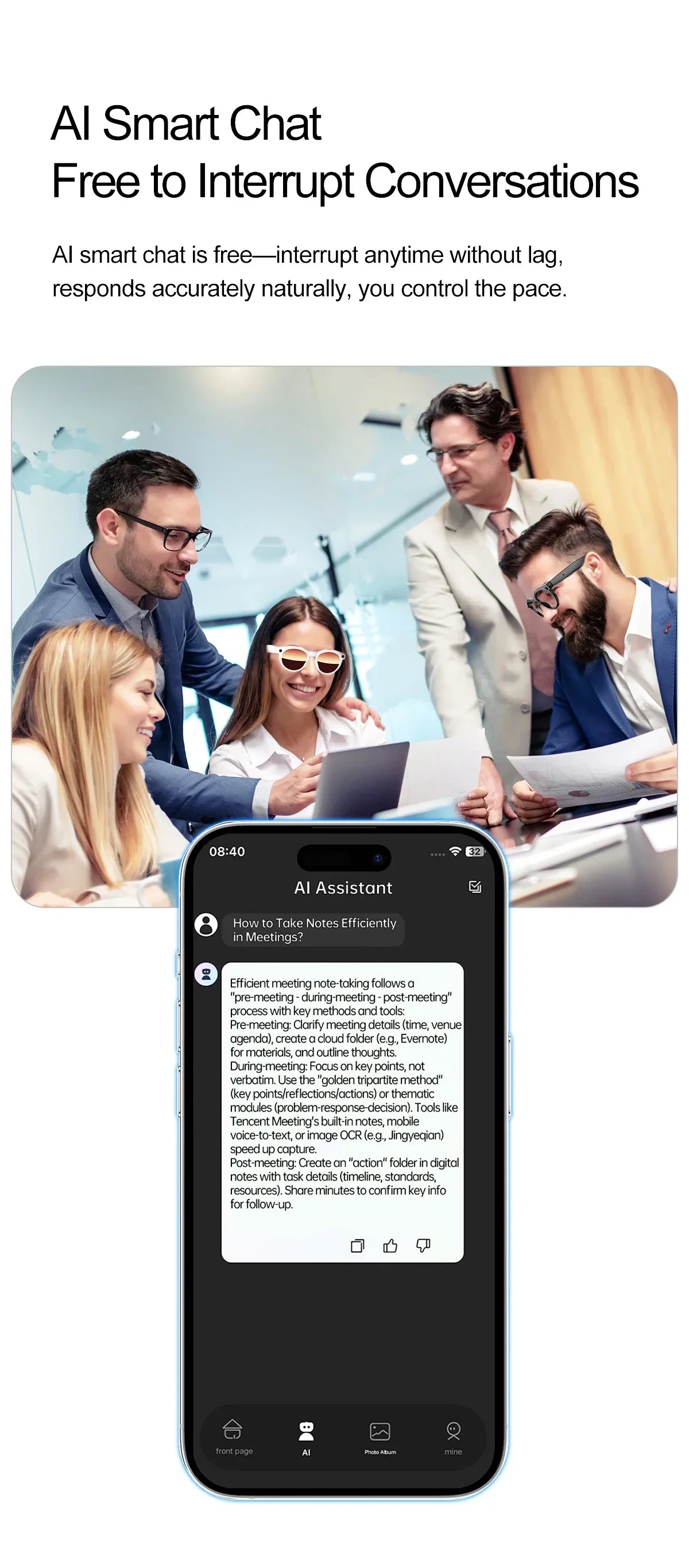 KI Smart Brille – 800W Anti-Shake Kamera, WiFi-Übertragung, IP66, KI-Übersetzung & BT