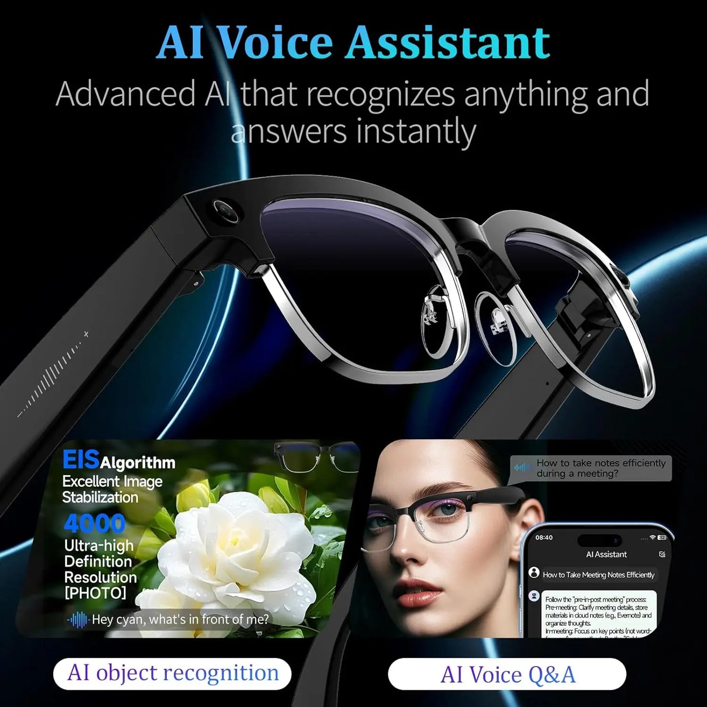 KI Smart Brille W630 – 800W Dual-Kamera, 120+ Sprachen, IP66, Farbwechsel