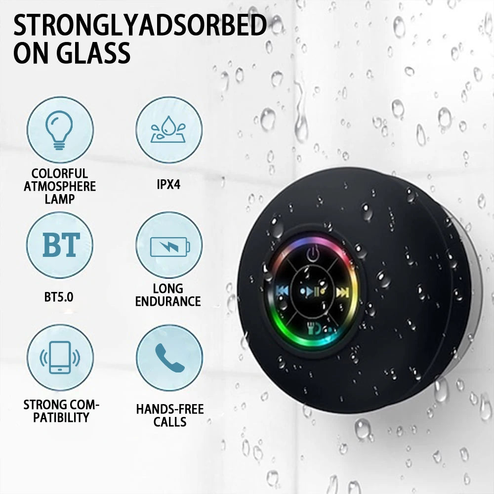 Bluetooth Lautsprecher – Wasserdicht IPX4, LED Licht & Saugnapf für Outdoor & Bad