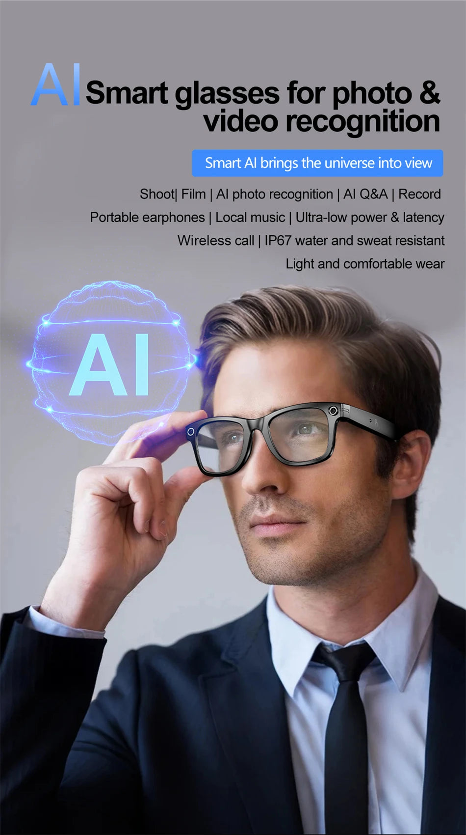 KI Smart Brille 2026 – HD Kamera, Übersetzung & Bluetooth Audio