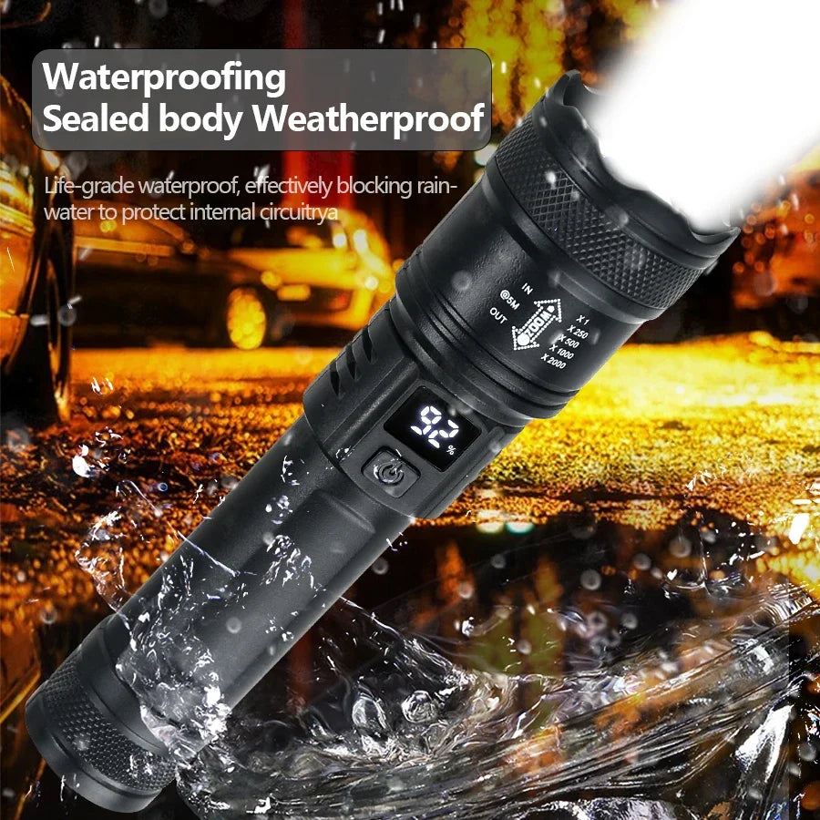 LED Taschenlampe 2000LM – USB wiederaufladbar, zoombar für Camping & Outdoor