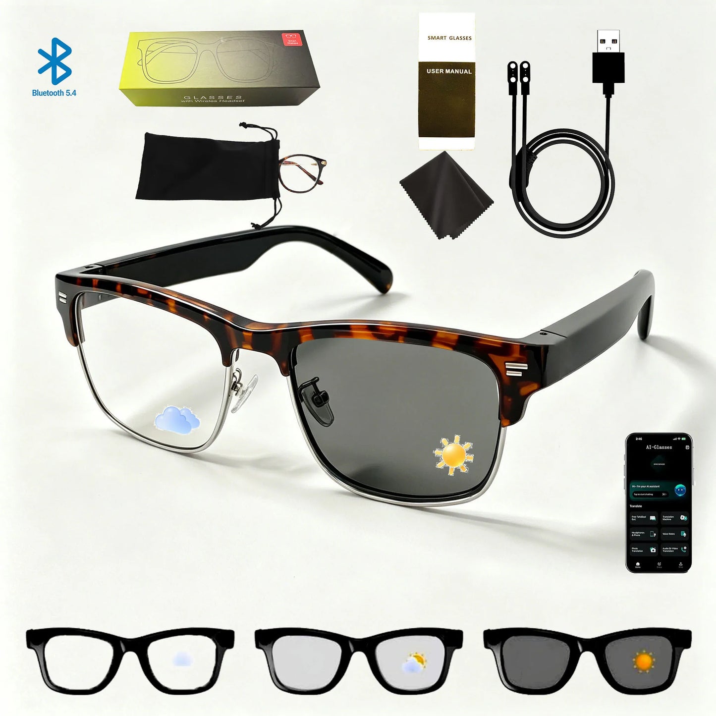 Smart Brille – Ultraleicht, Open-Ear Lautsprecher, Polarisierte Gläser, Bluetooth