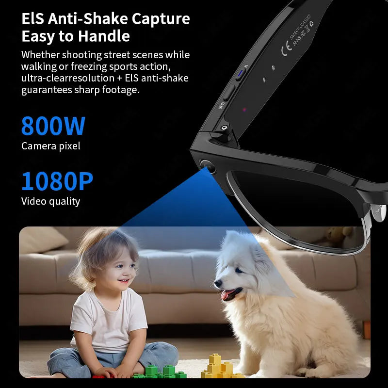 KI Smart Brille – 8MP Kamera, IP66 Wasserdicht, 290mAh, Übersetzung & Bluetooth