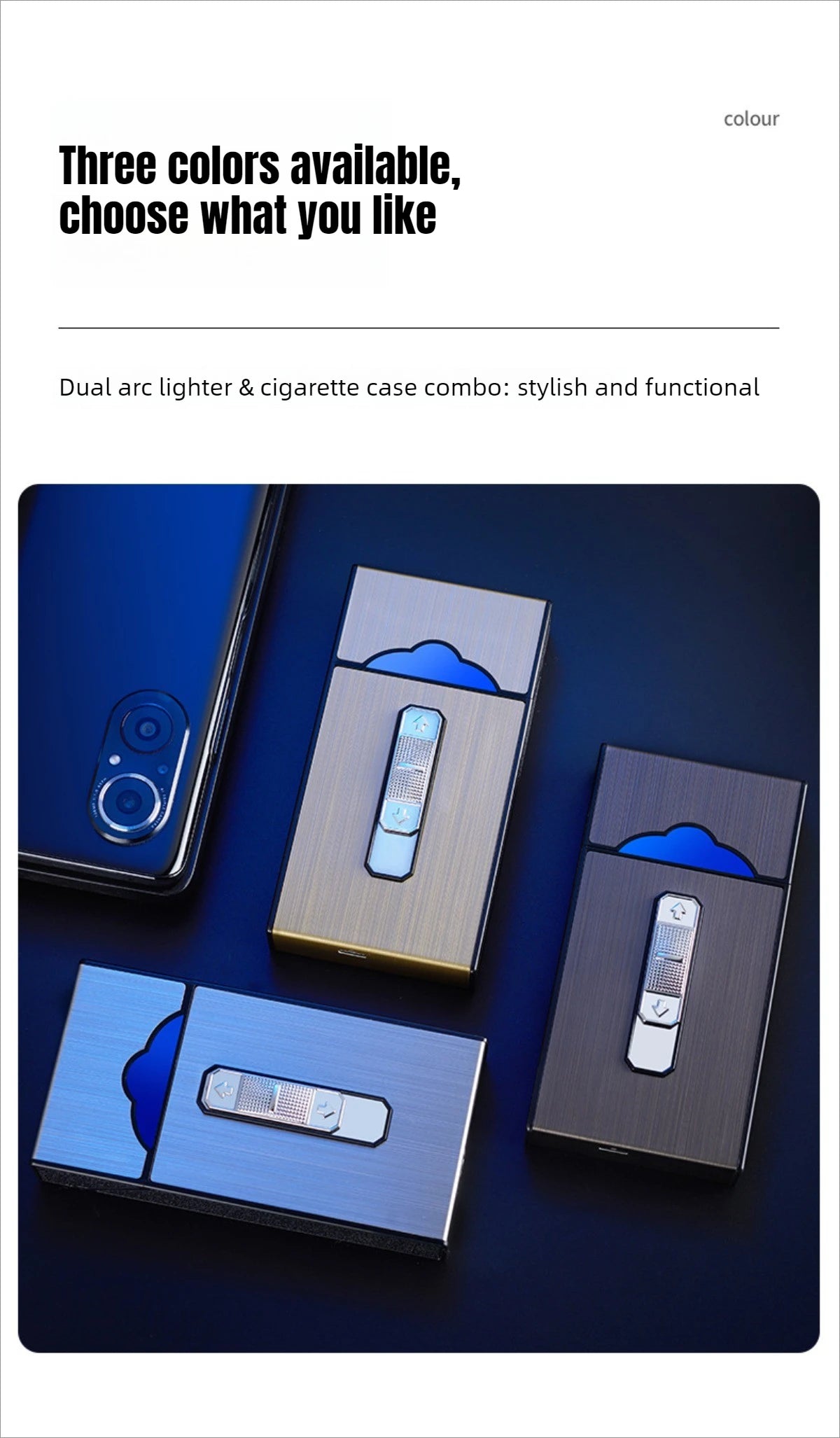 B05 USB-Zigarettenetui für 20 Zigaretten mit Dual-Lichtbogen-Feuerzeug – Produktbild 12