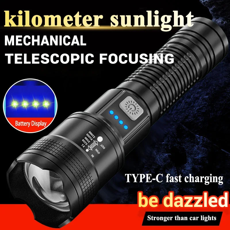 LED Taschenlampe 2000LM – USB wiederaufladbar, zoombar für Camping & Outdoor