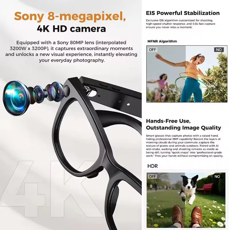 Lenovo 8K KI Smart Brille – HD Kamera, Bluetooth, Musik, Übersetzung & Photochrom-Gläser