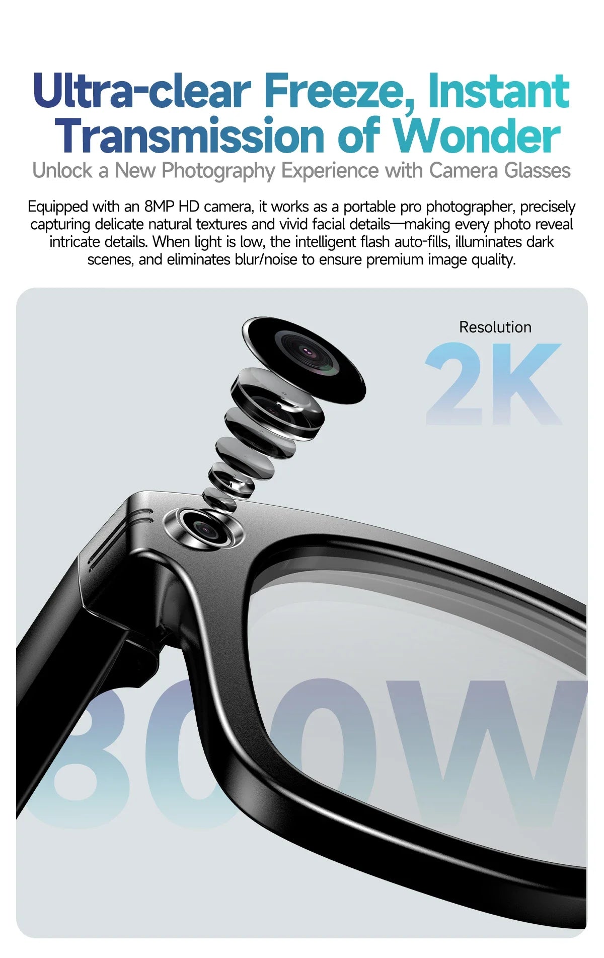 2026 KI Smart-Brille 8MP – 100+ Sprachen Übersetzung, Bluetooth, Musik & Video