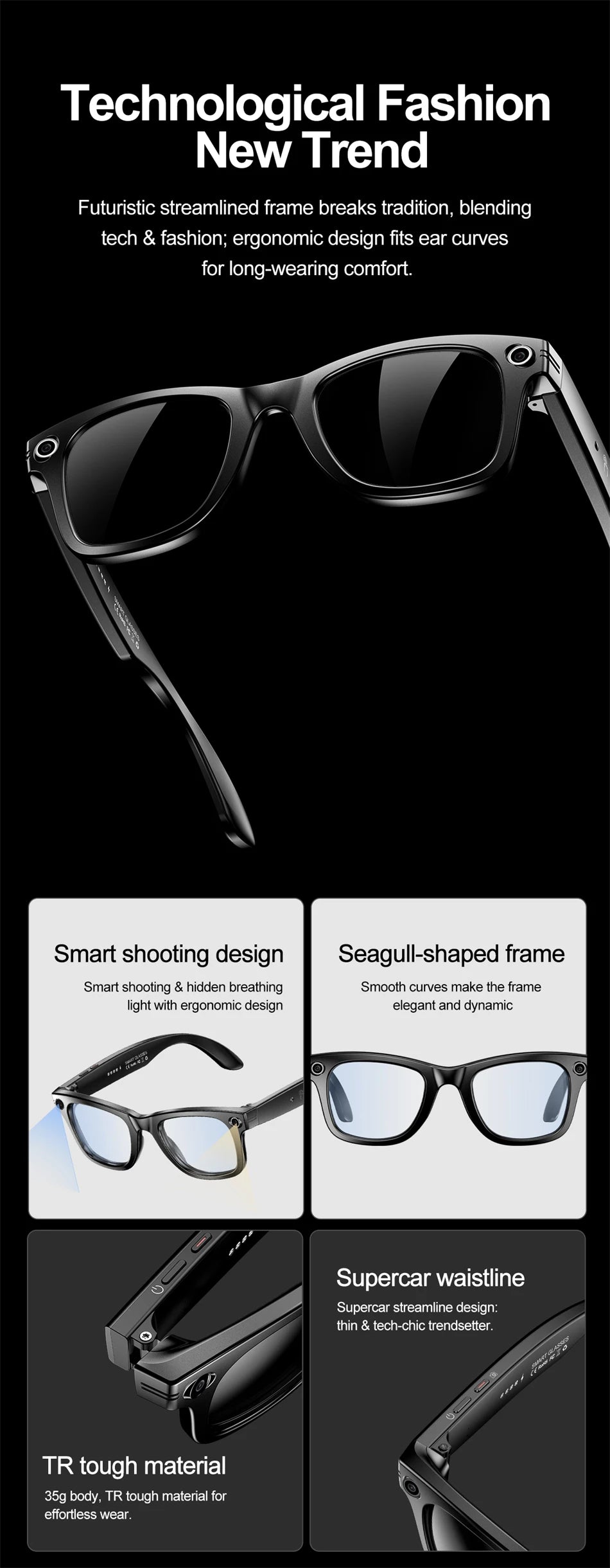 KI Smart Brille 2026 – HD Kamera, Übersetzung & Bluetooth Audio