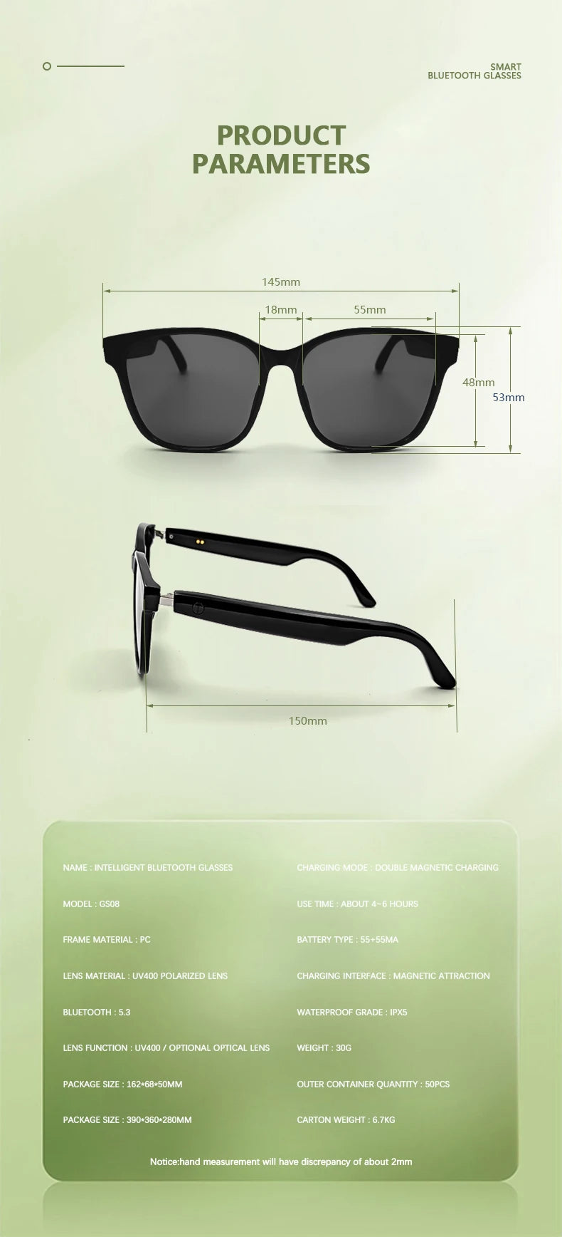 GS08 Smart-Brille Herren 2-in-1 – UV-Schutz, Polarisiert, Anti-Blaulicht & Musik