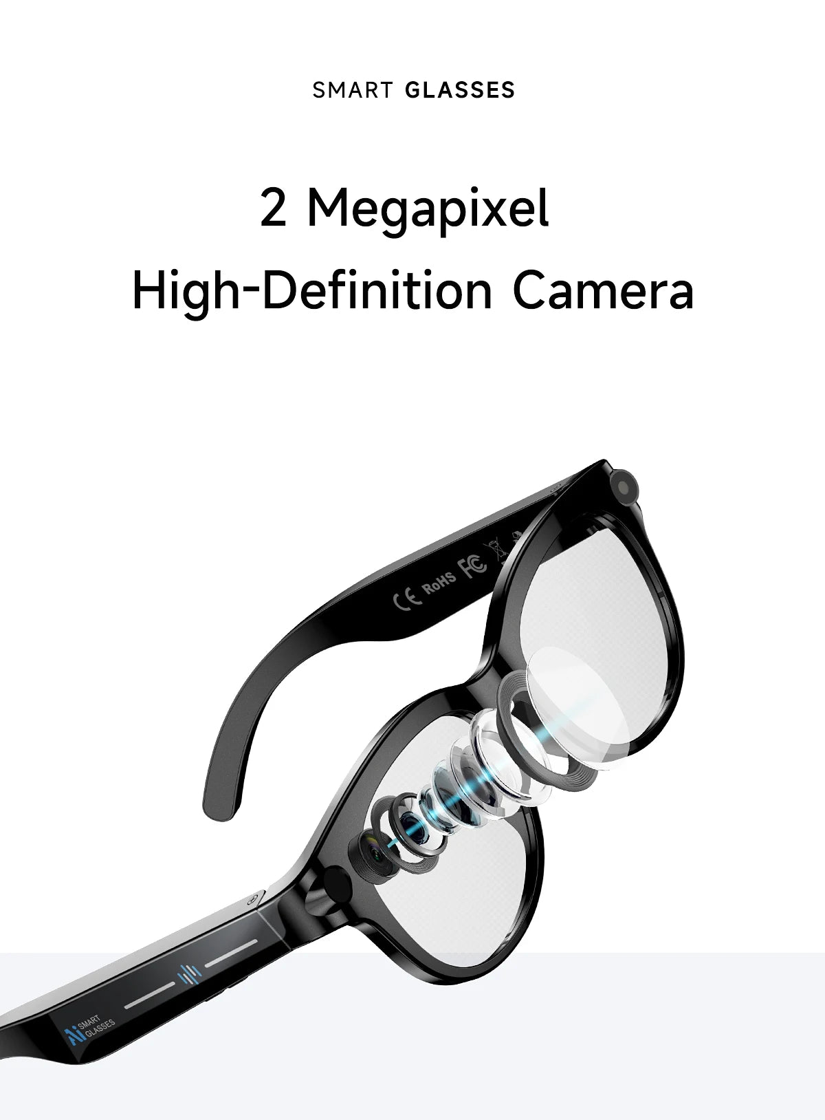 KI Smart Brille – Bilderkennung, KI-Sprachassistent, Musiksteuerung & TYPE-C Schnellladung