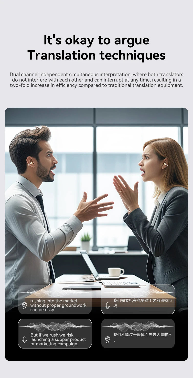 AI Übersetzer Ohrhörer – 144 Sprachen, Bluetooth 5.4 & Touchscreen für Business & Reisen