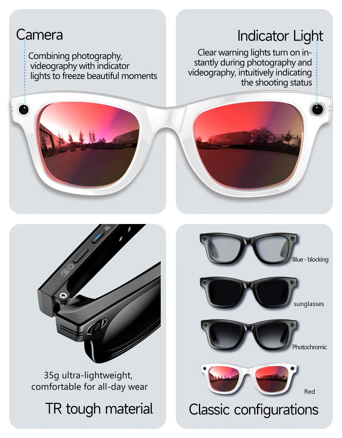 KI Smart Brille – Kamera, Echtzeit-Übersetzung 100+ Sprachen & Bluetooth