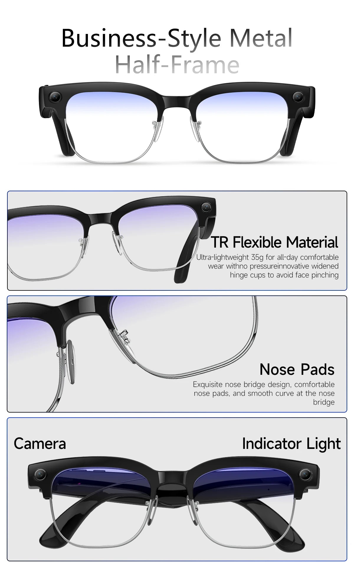 KI Smart Brille 2026 – 8MP HD Kamera, WiFi-Übertragung, Foto-Erkennung & BT Anruf