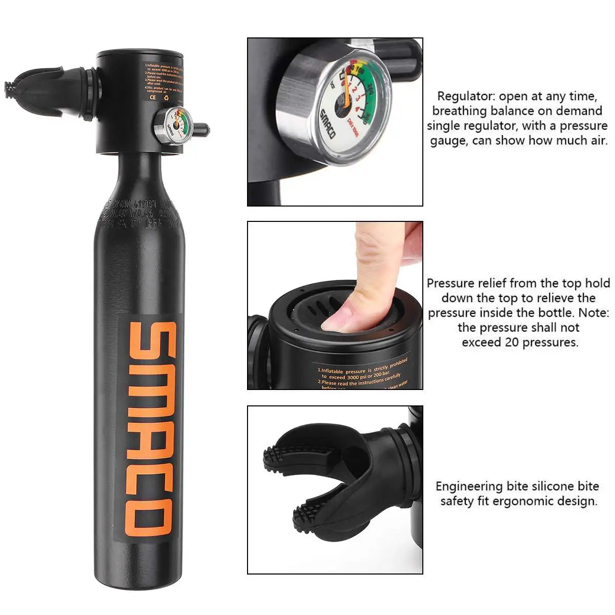 0,5 L Scuba Sauerstoffflasche – Set mit Pumpe & Tasche für Schnorcheln & Tauchen