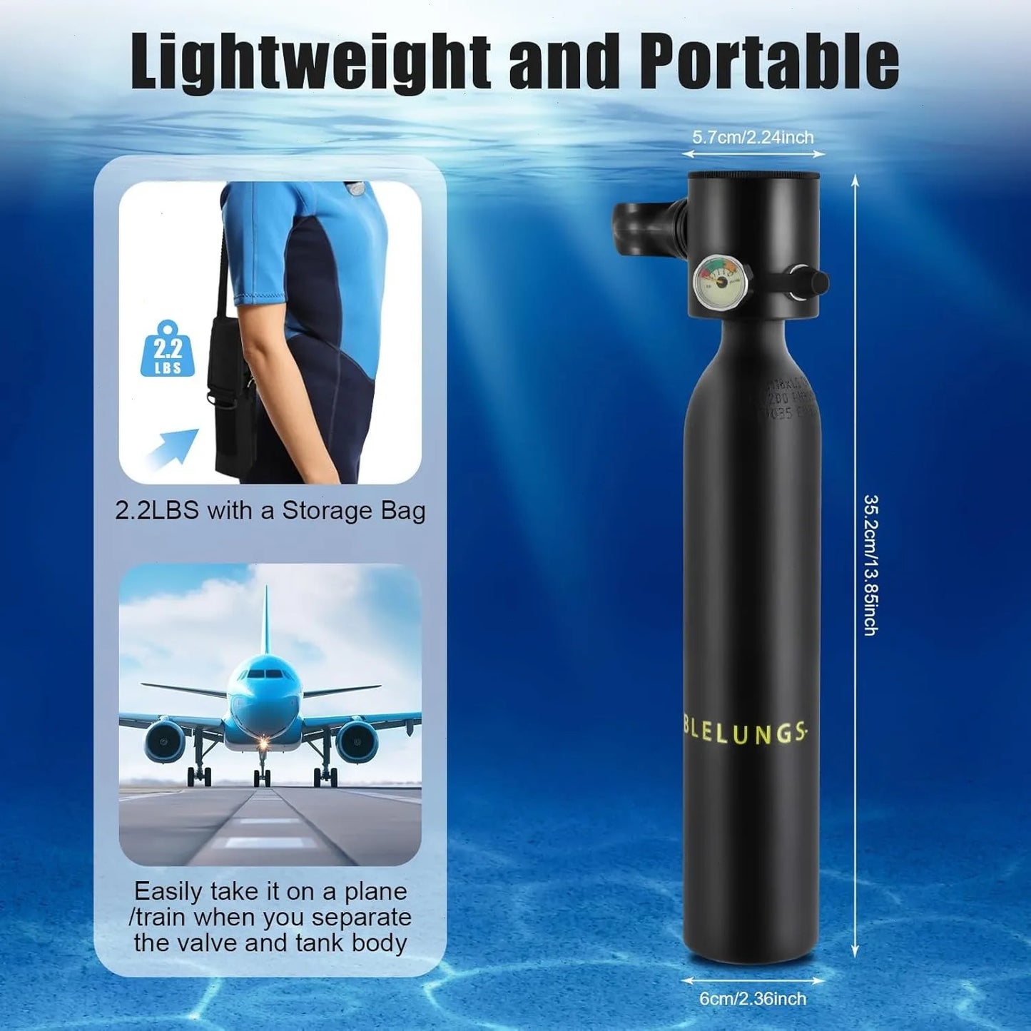 Mini Scuba Tauchflasche 0,5 L – Tragbares Tauchset mit Pumpe & Manometer