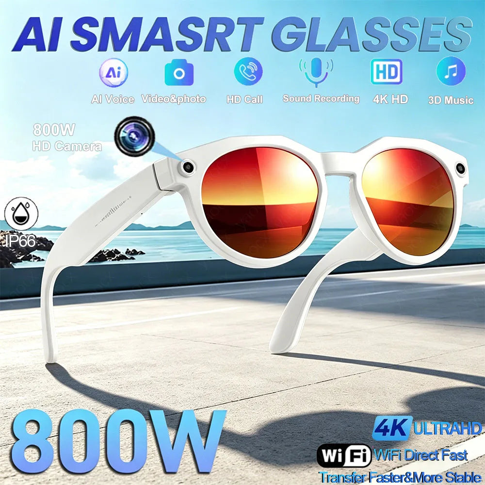 KI Smart Brille – 800W Anti-Shake Kamera, WiFi-Übertragung, IP66, KI-Übersetzung & BT