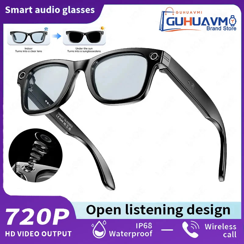 KI Smart Brille 8MP – 1080P HD Video, 100+ Sprachen Übersetzung, Bluetooth & Sonnenbrille